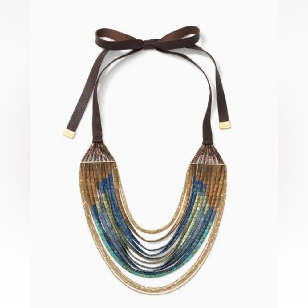 Stella & Dot ~ River Tile necklace ~ Japanese‎ glass opalescent blue retired